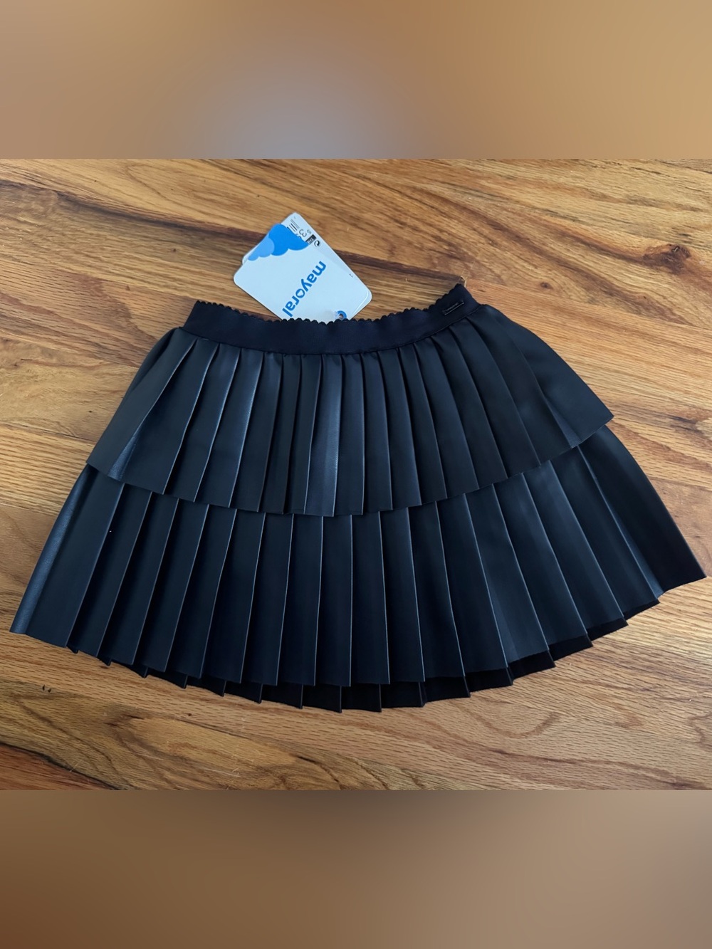 Mayoral Navy Pleated Faux-Leather Mini Skirt